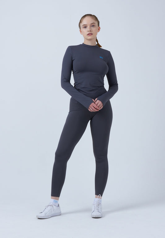 Tennis Langarmshirt High-Neck Damen & Mädchen, grau