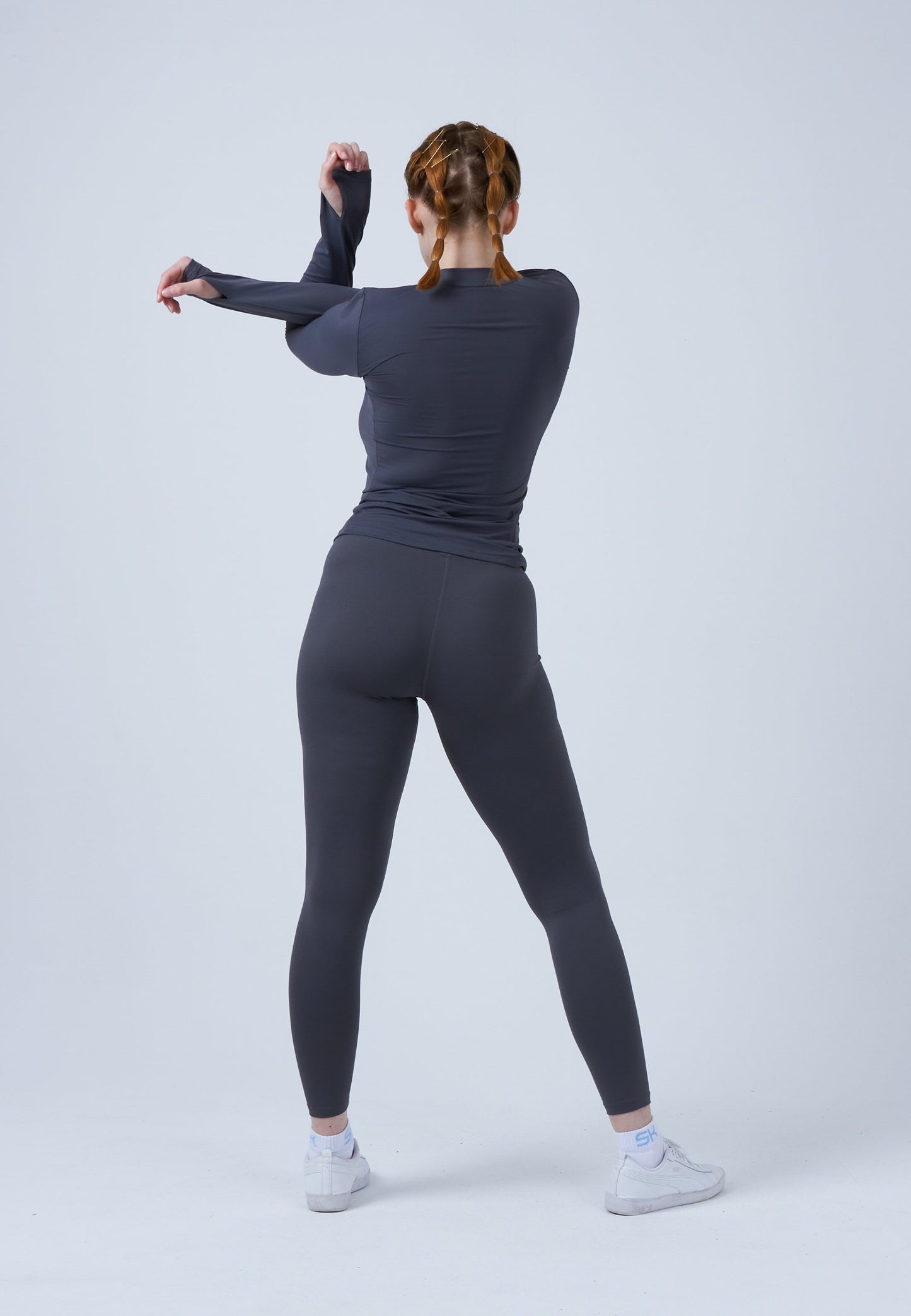 Tennis Langarmshirt High-Neck Damen & Mädchen, grau