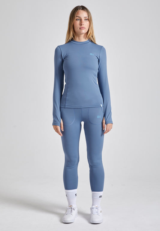 Tennis Langarmshirt High-Neck Damen & Mädchen, grau blau