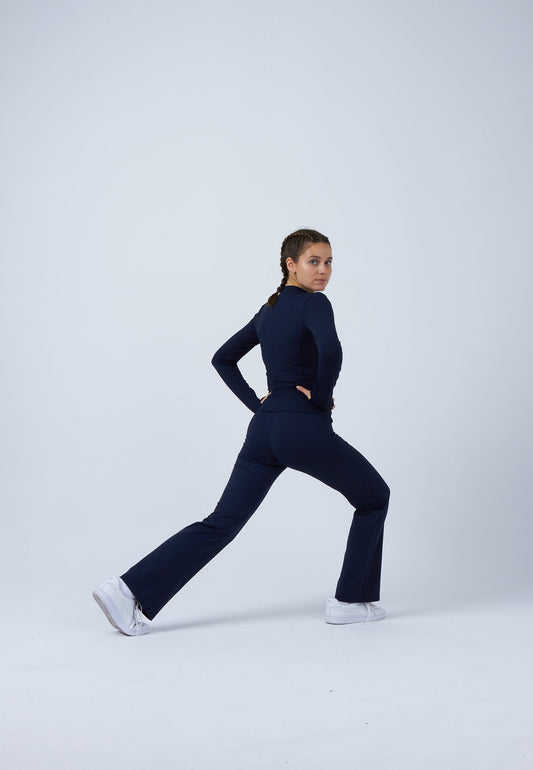 Tennis Langarmshirt High-Neck Damen & Mädchen, navy blau
