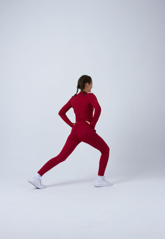 Tennis Langarmshirt High-Neck Damen & Mädchen, bordeaux rot