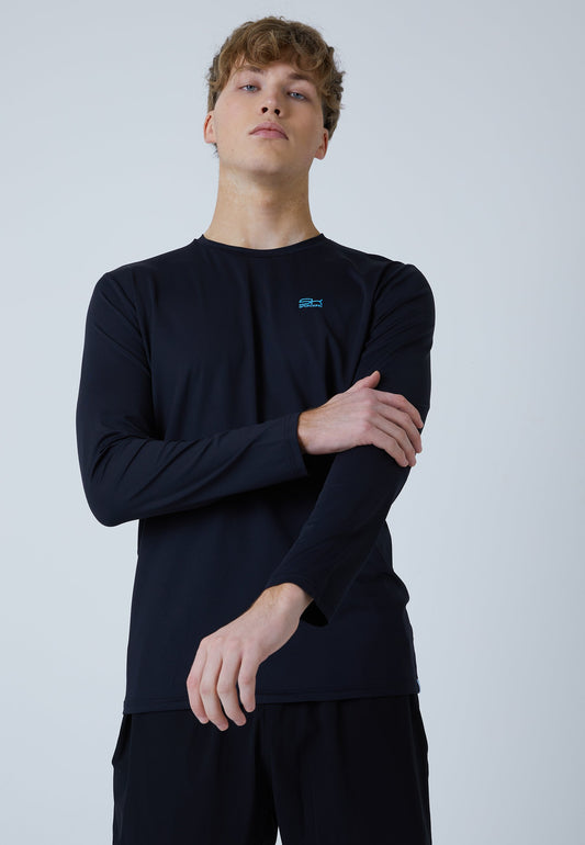 Tennis Rundhals Longsleeve Shirt, schwarz