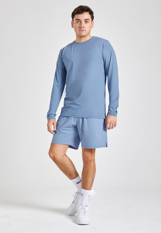 Tennis Rundhals Longsleeve Shirt, grau blau