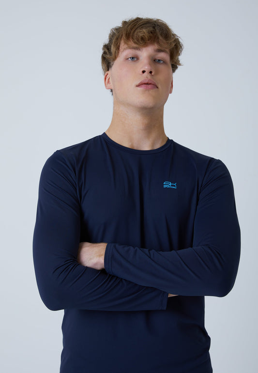 Tennis Rundhals Longsleeve Shirt, navy blau