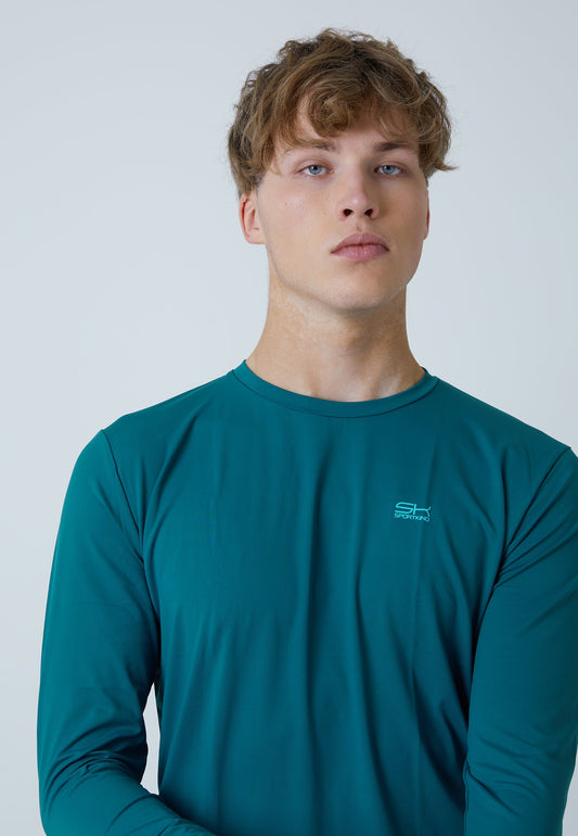 Tennis Rundhals Longsleeve Shirt, petrol grün
