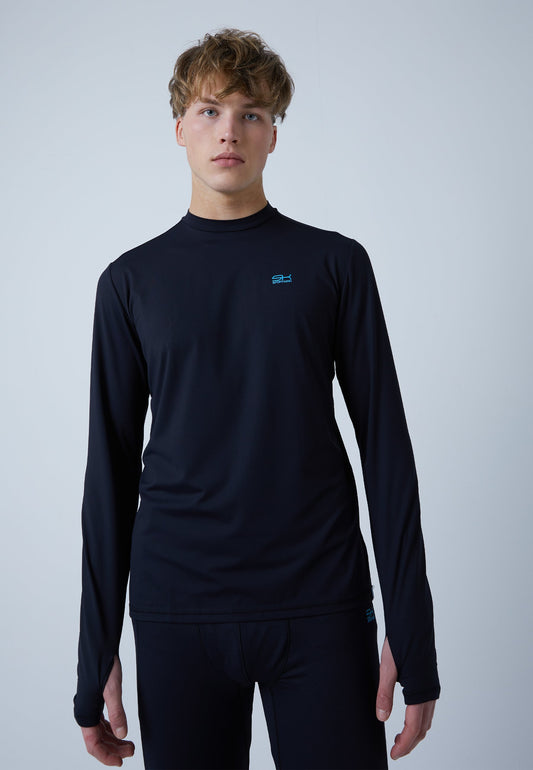 Tennis Langarmshirt High-Neck Herren & Jungen, schwarz