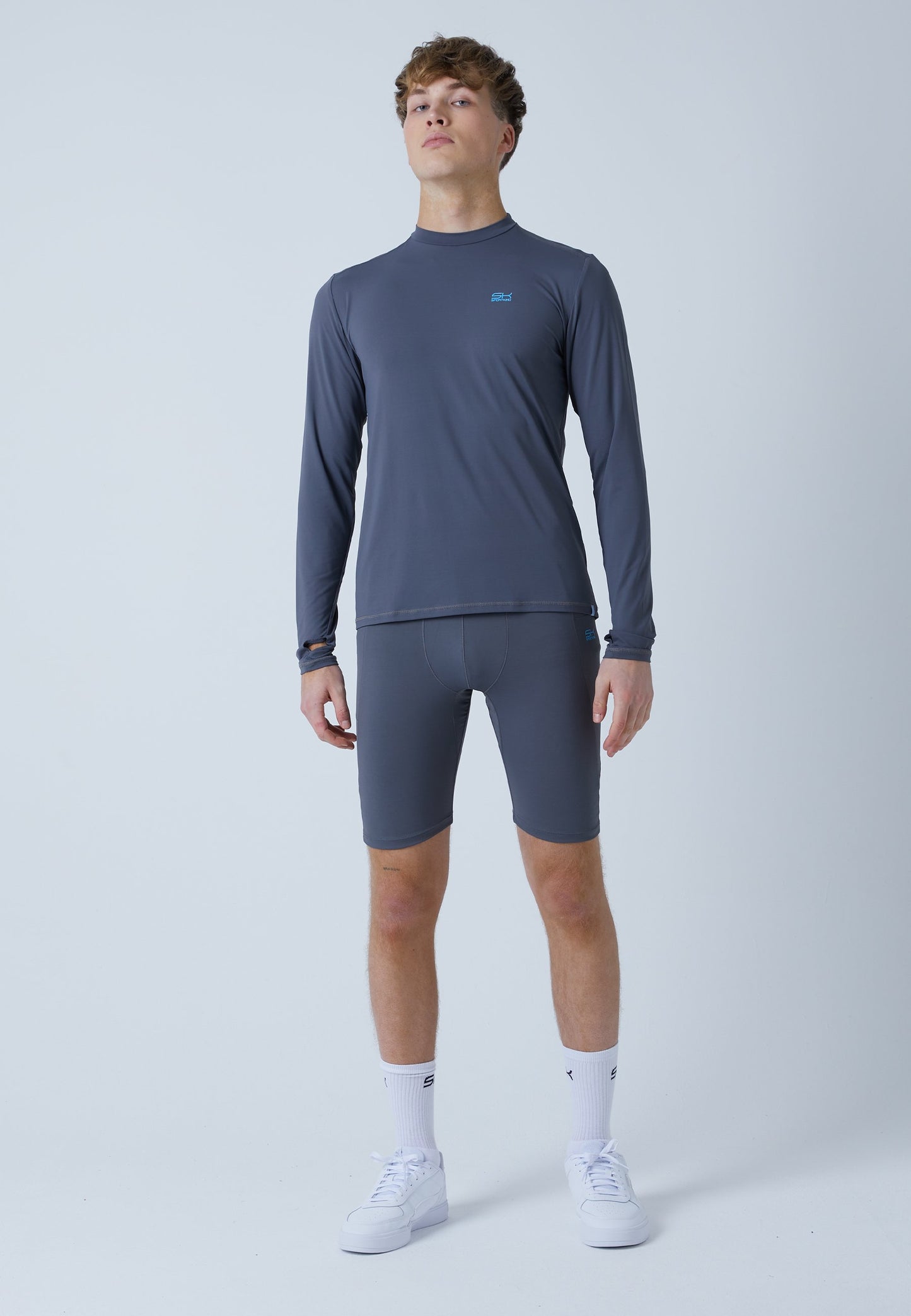 Tennis Langarmshirt High-Neck Herren & Jungen, grau