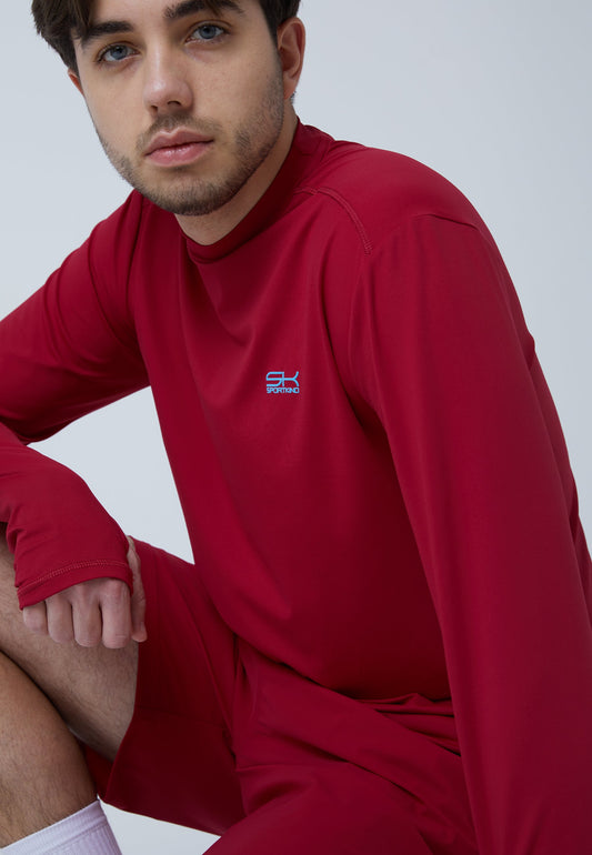 Tennis Langarmshirt High-Neck Herren & Jungen, bordeaux rot