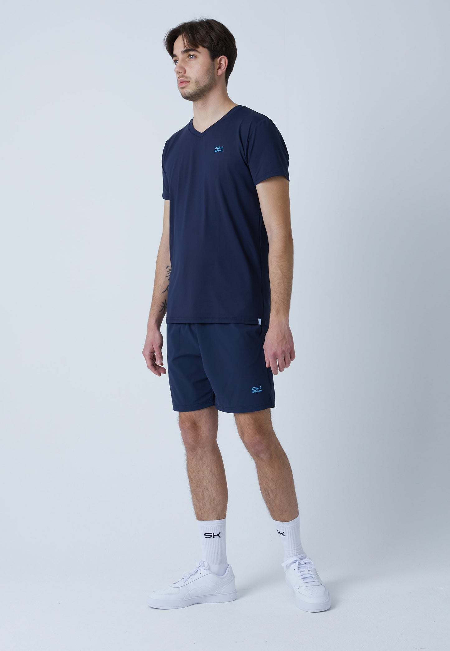 Tennis T-Shirt V-Ausschnitt Herren & Jungen, navy blau
