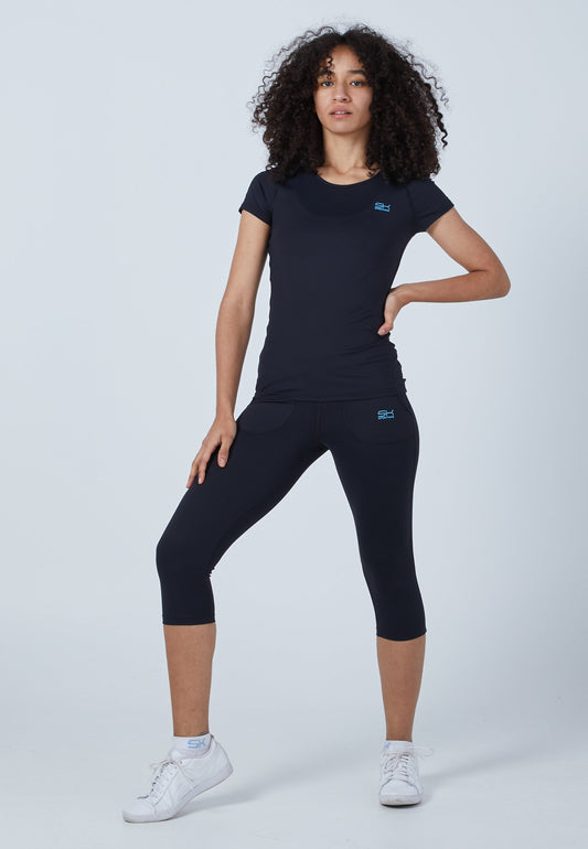 Tennis Capsleeve T-Shirt, schwarz