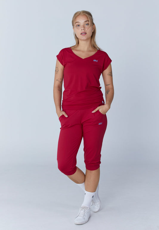Tennis Loose Fit Shirt V-Neck, bordeaux rot