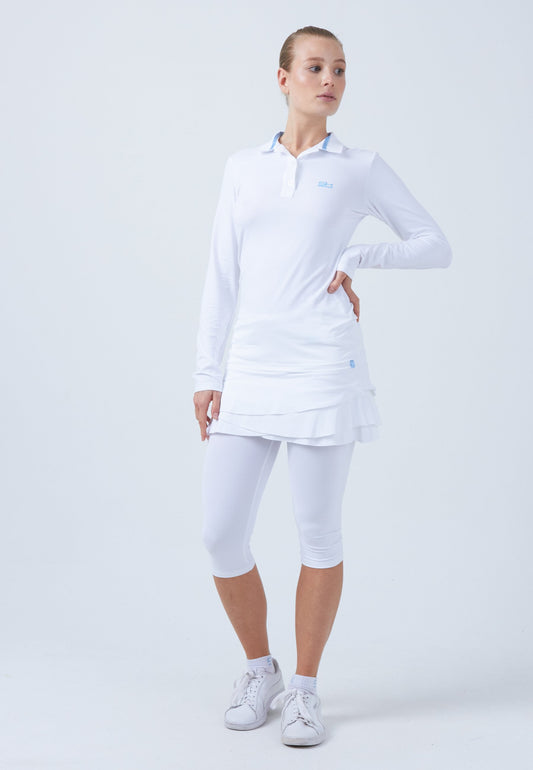 Tennis Langarm Poloshirt Damen & Mädchen, weiß