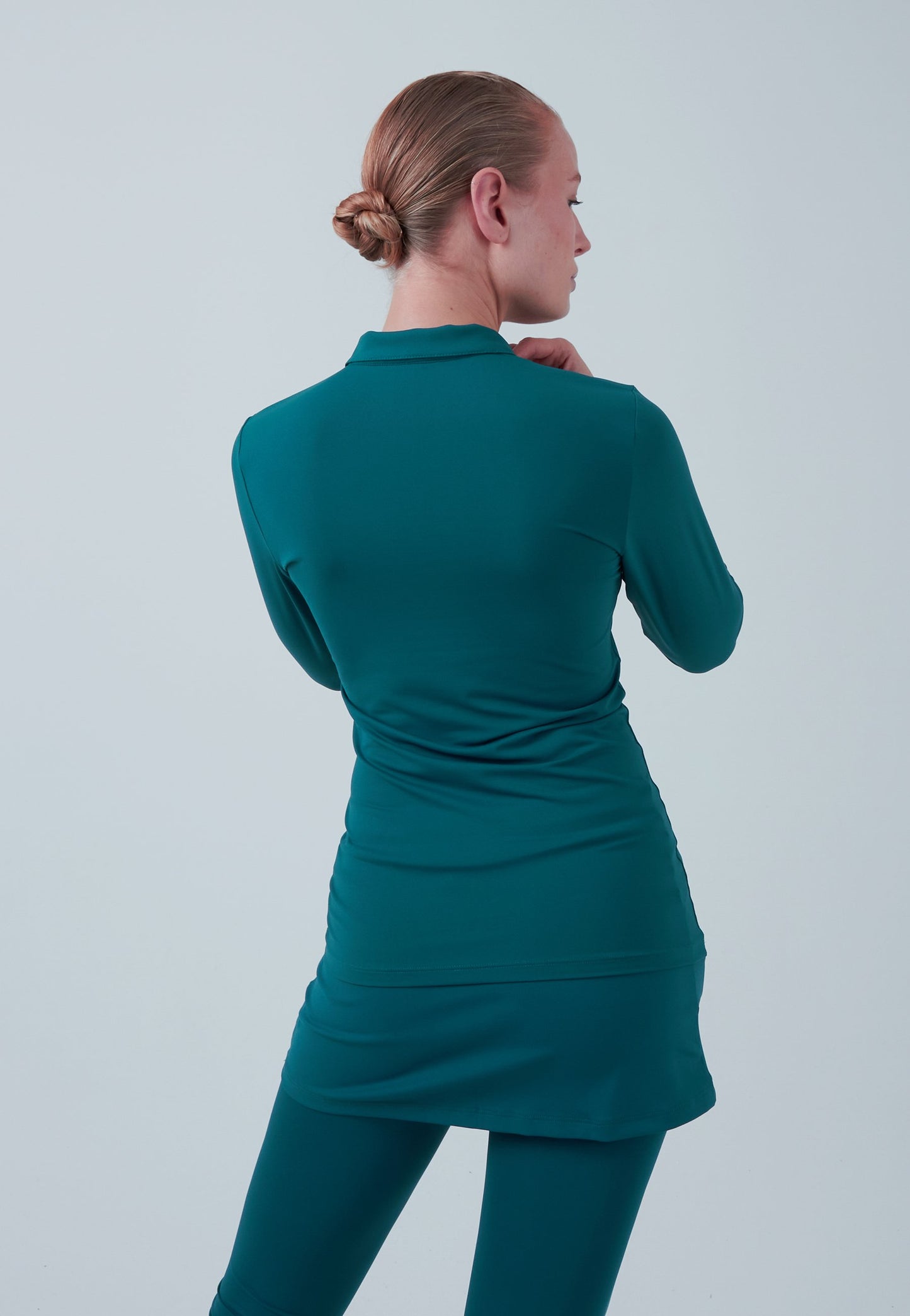 Tennis Langarm Poloshirt Damen & Mädchen, petrol grün