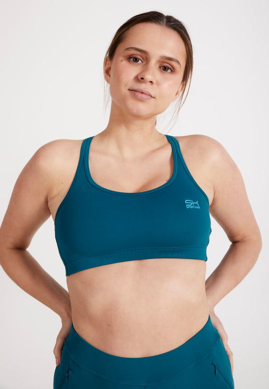 Sport BH gekreuzte Träger, petrol grün