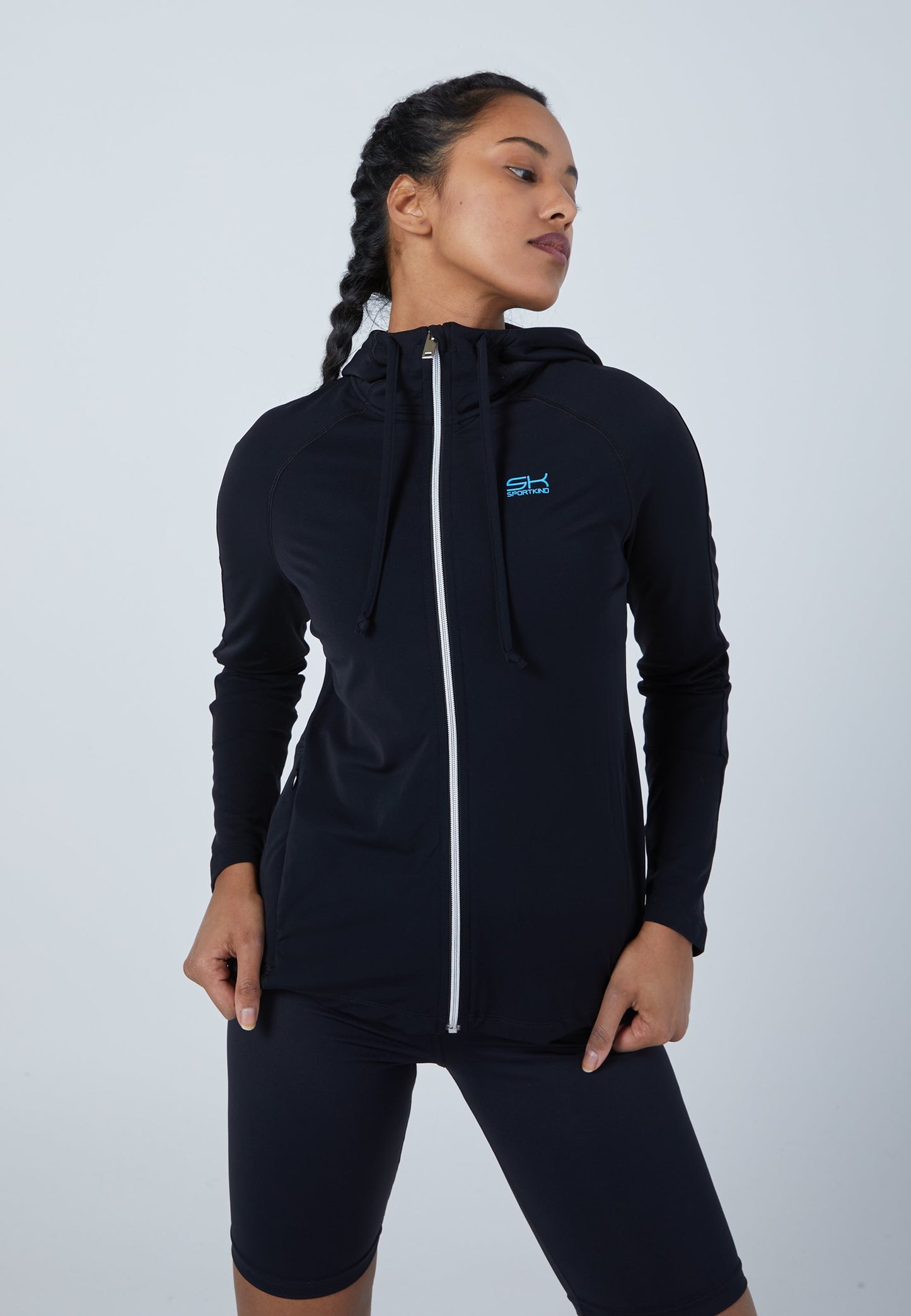 Tennis Joggingjacke mit Kapuze, schwarz