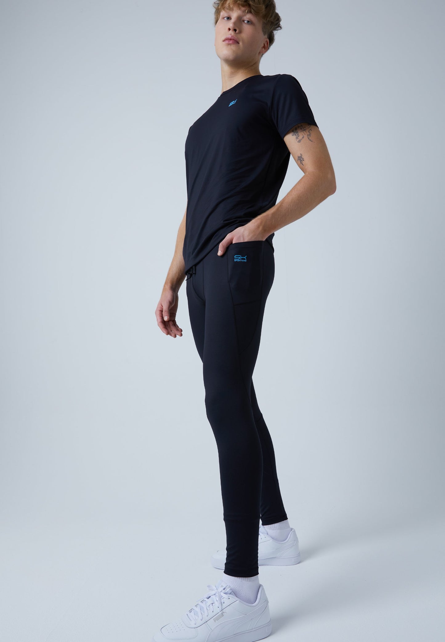 Lauftights mit Taschen, lang, schwarz