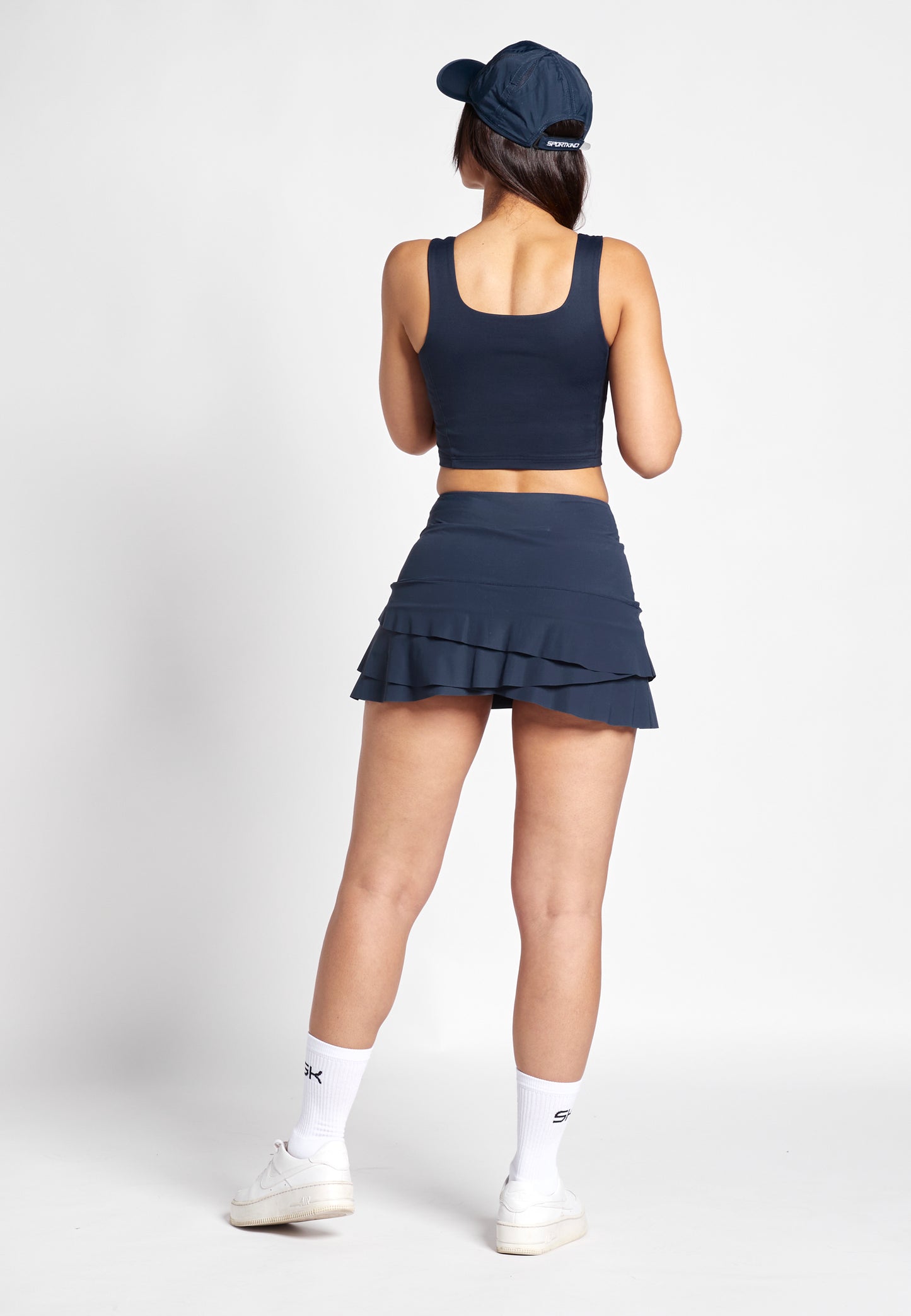 Mädchen & Damen 2-in-1 Crop Top mit Sport BH, navy blau von SPORTKIND