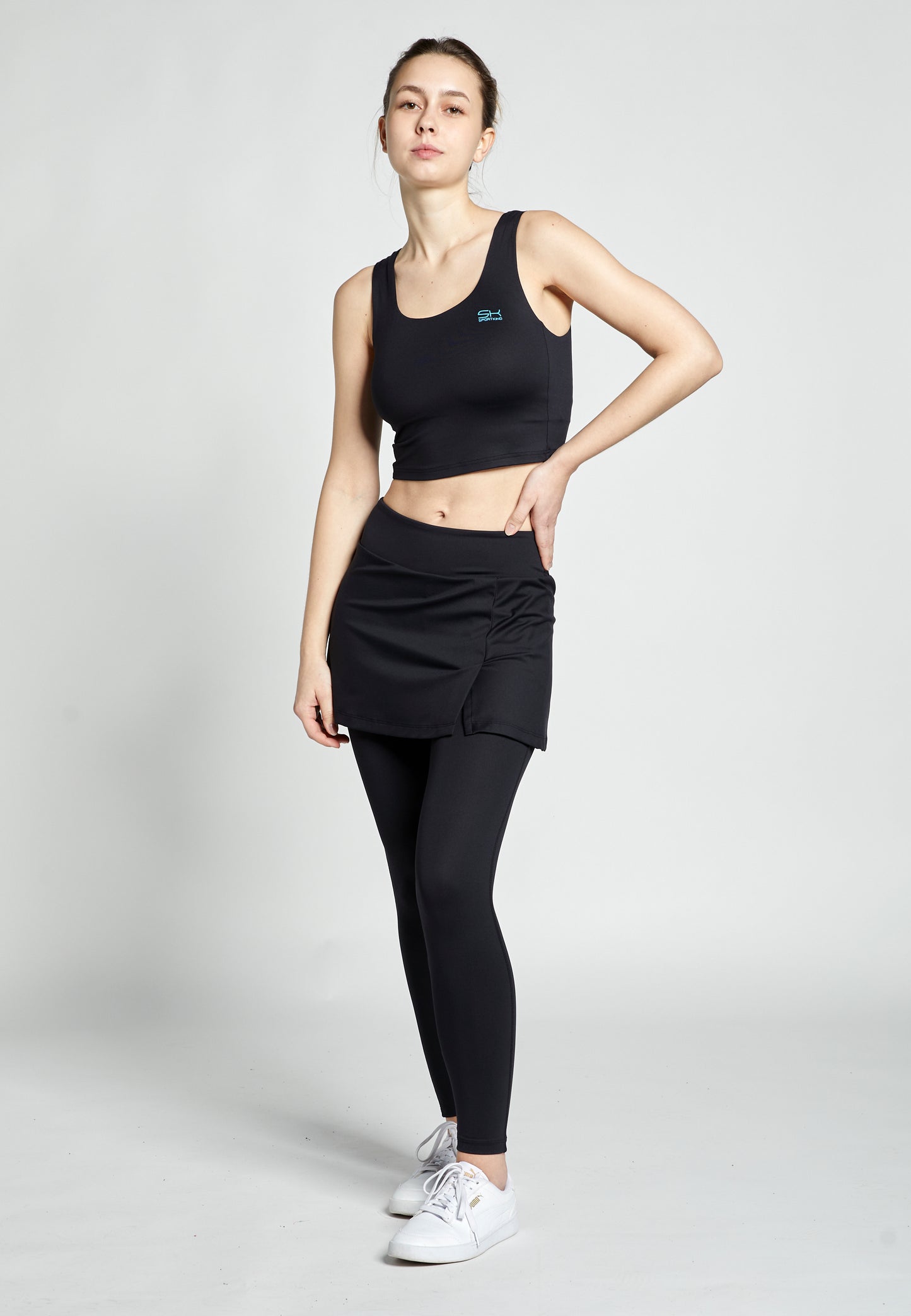 Mädchen & Damen 2-in-1 Tennisrock mit langer Leggings / Skapri, schwarz von SPORTKIND