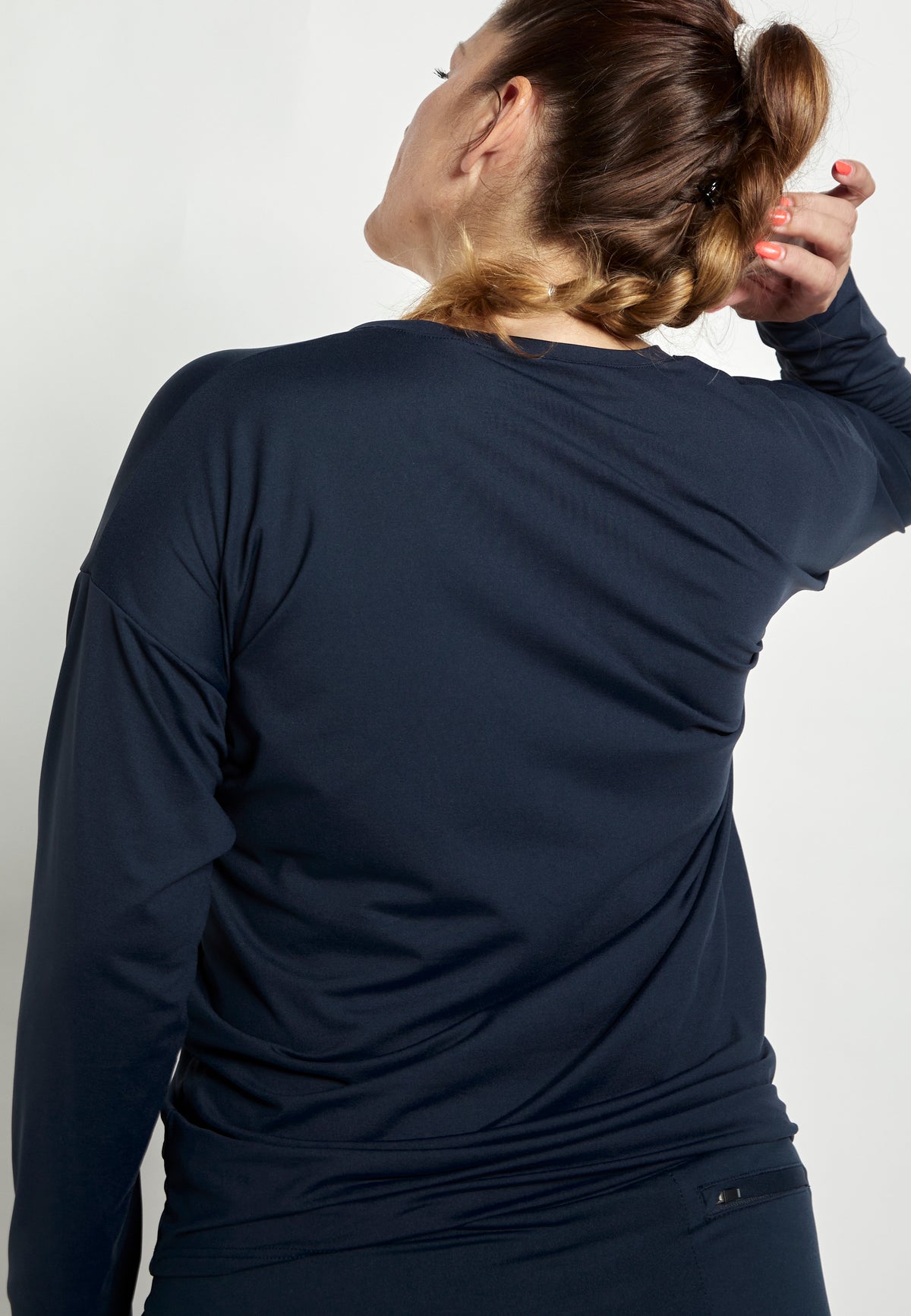 Mädchen & Damen Tennis Loose Fit Langarmshirt V-Neck, navy blau von SPORTKIND