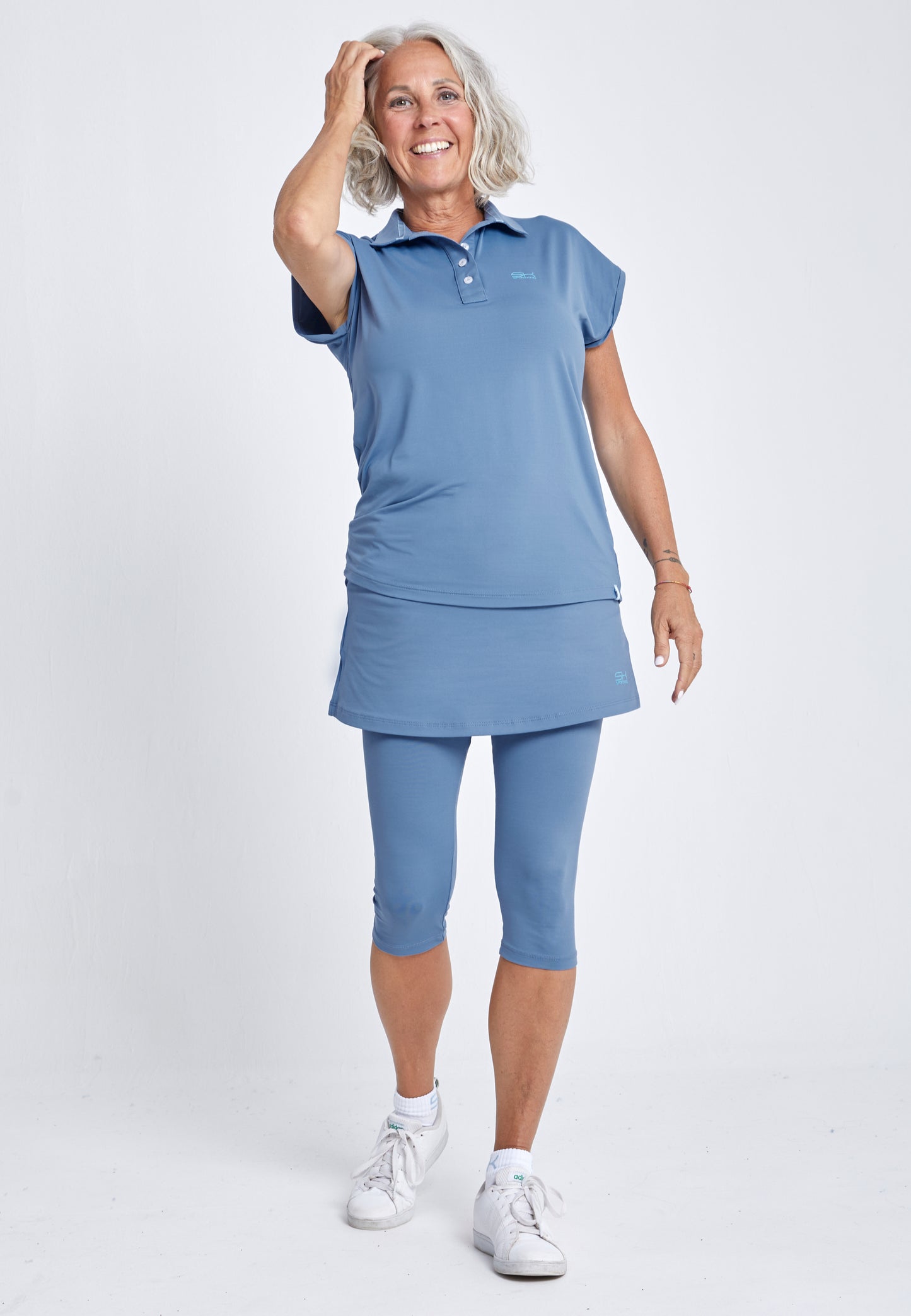 Mädchen & Damen Tennis Polo Shirt Loose-Fit, grau blau von SPORTKIND