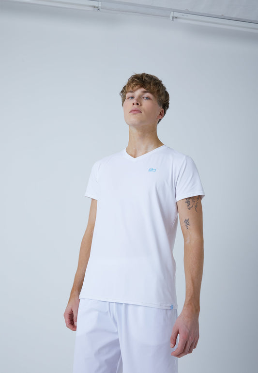 Tennis T-Shirt V-Ausschnitt Herren & Jungen, weiß