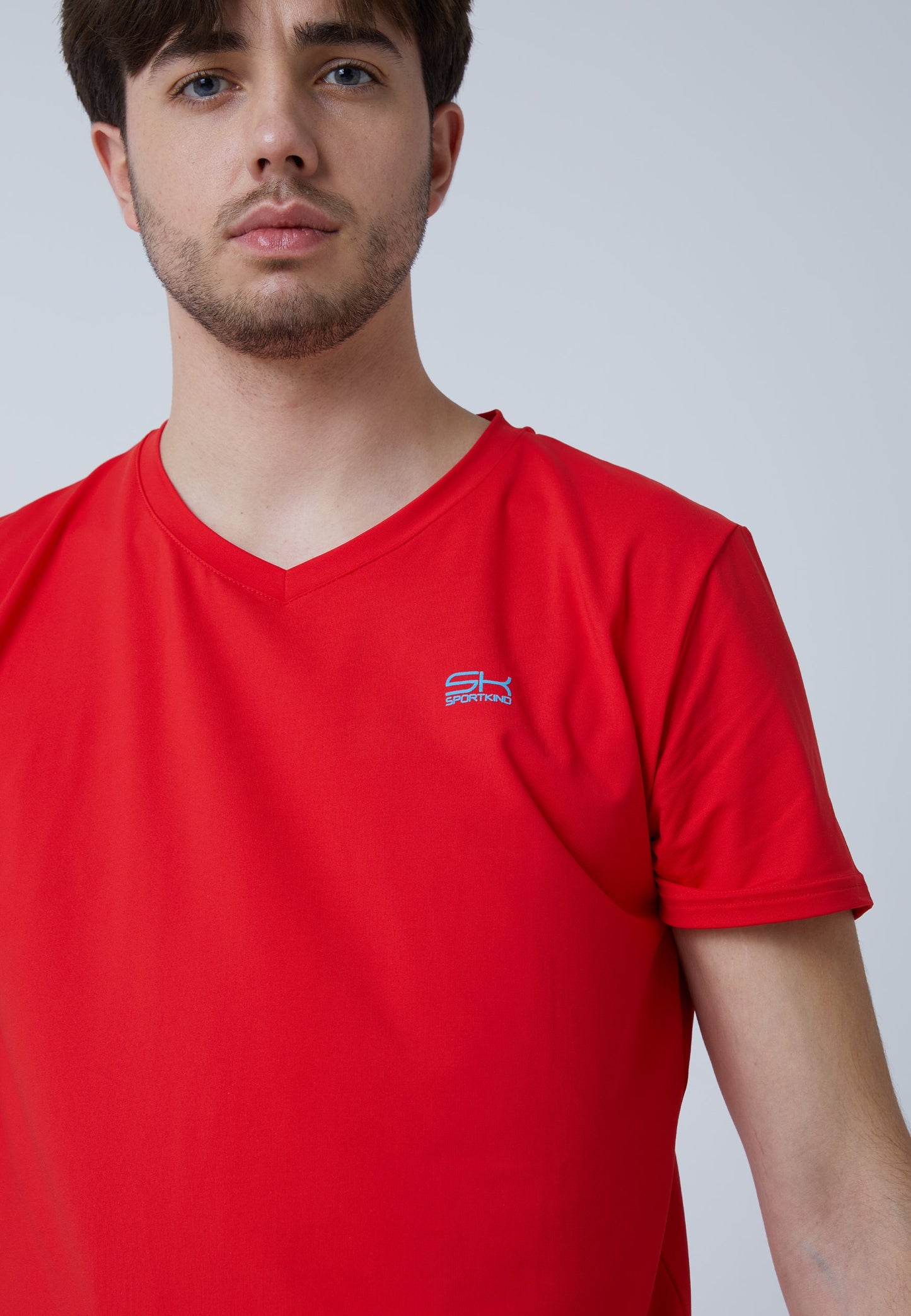 Tennis T-Shirt V-Ausschnitt Herren & Jungen, rot