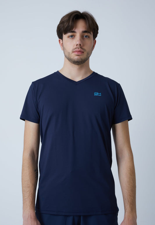 Tennis T-Shirt V-Ausschnitt Herren & Jungen, navy blau