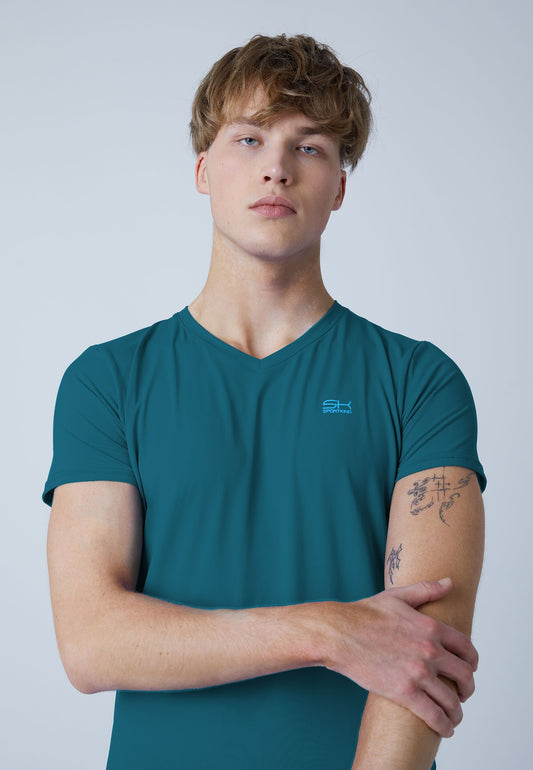 Tennis T-Shirt V-Ausschnitt Herren & Jungen, petrol grün