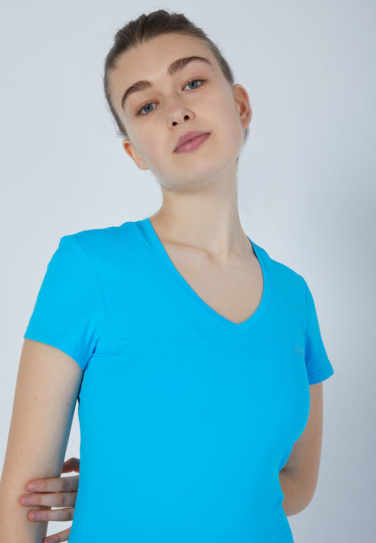 Tennis T-Shirt V-Ausschnitt Damen & Mädchen, türkis