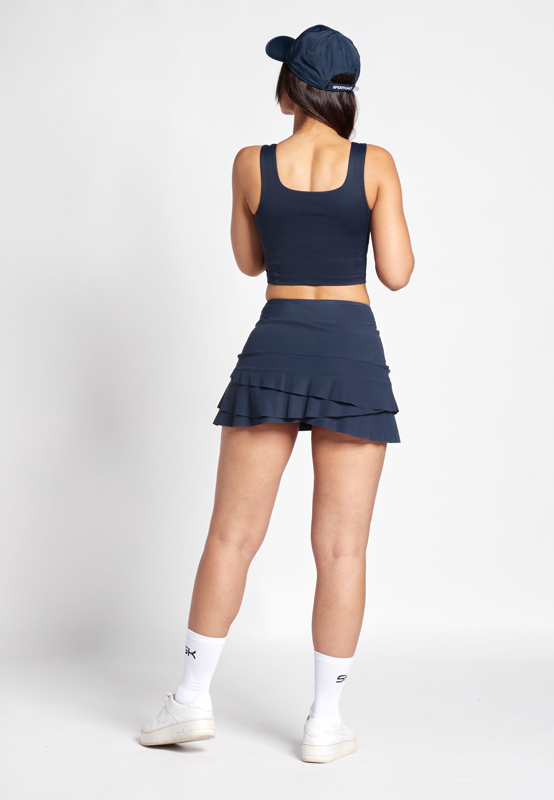 Mädchen & Damen 2-in-1 Crop Top mit Sport BH, navy blau von SPORTKIND