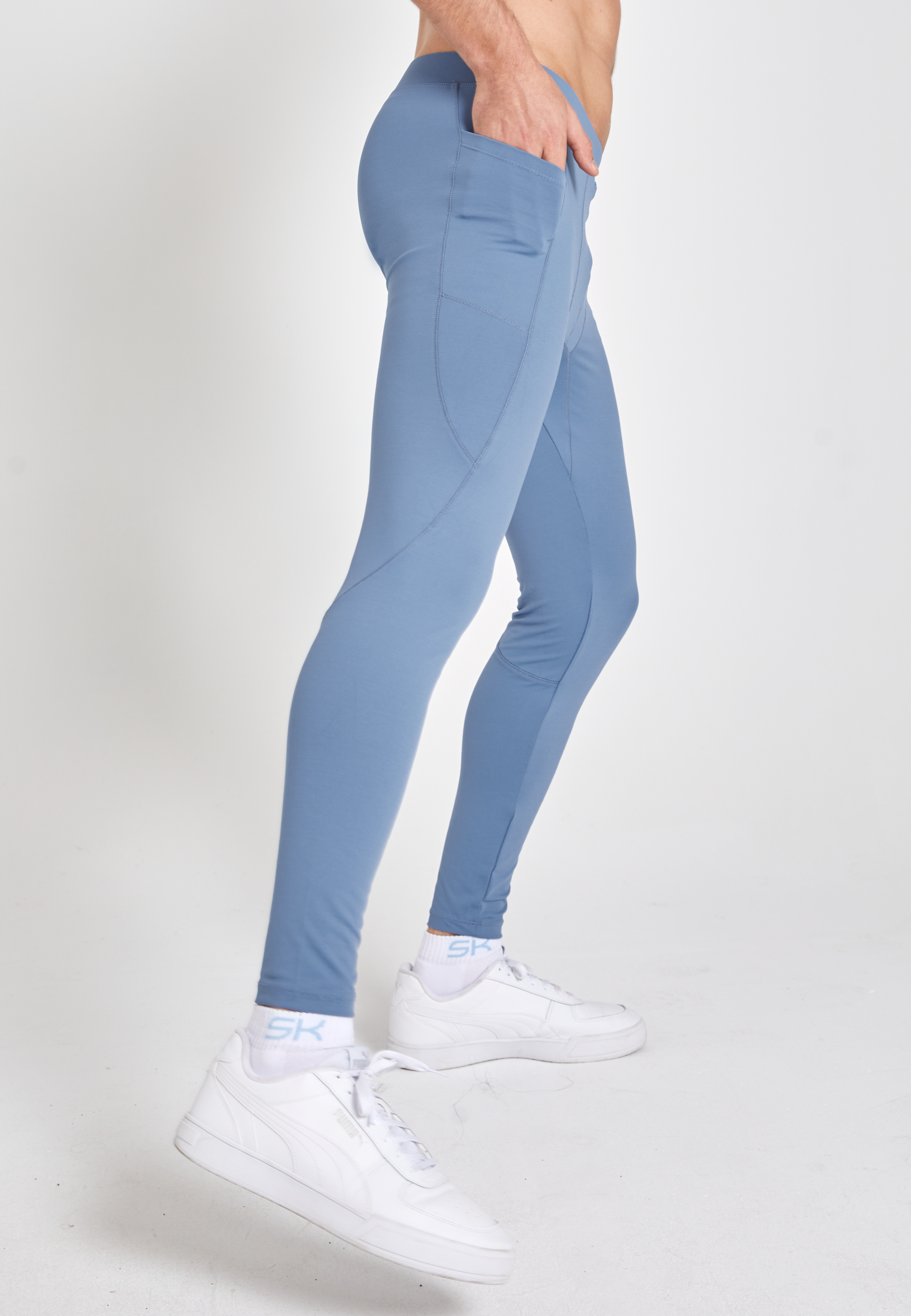 Jungen & Herren Lauftights mit Taschen, lang, grau blau von SPORTKIND