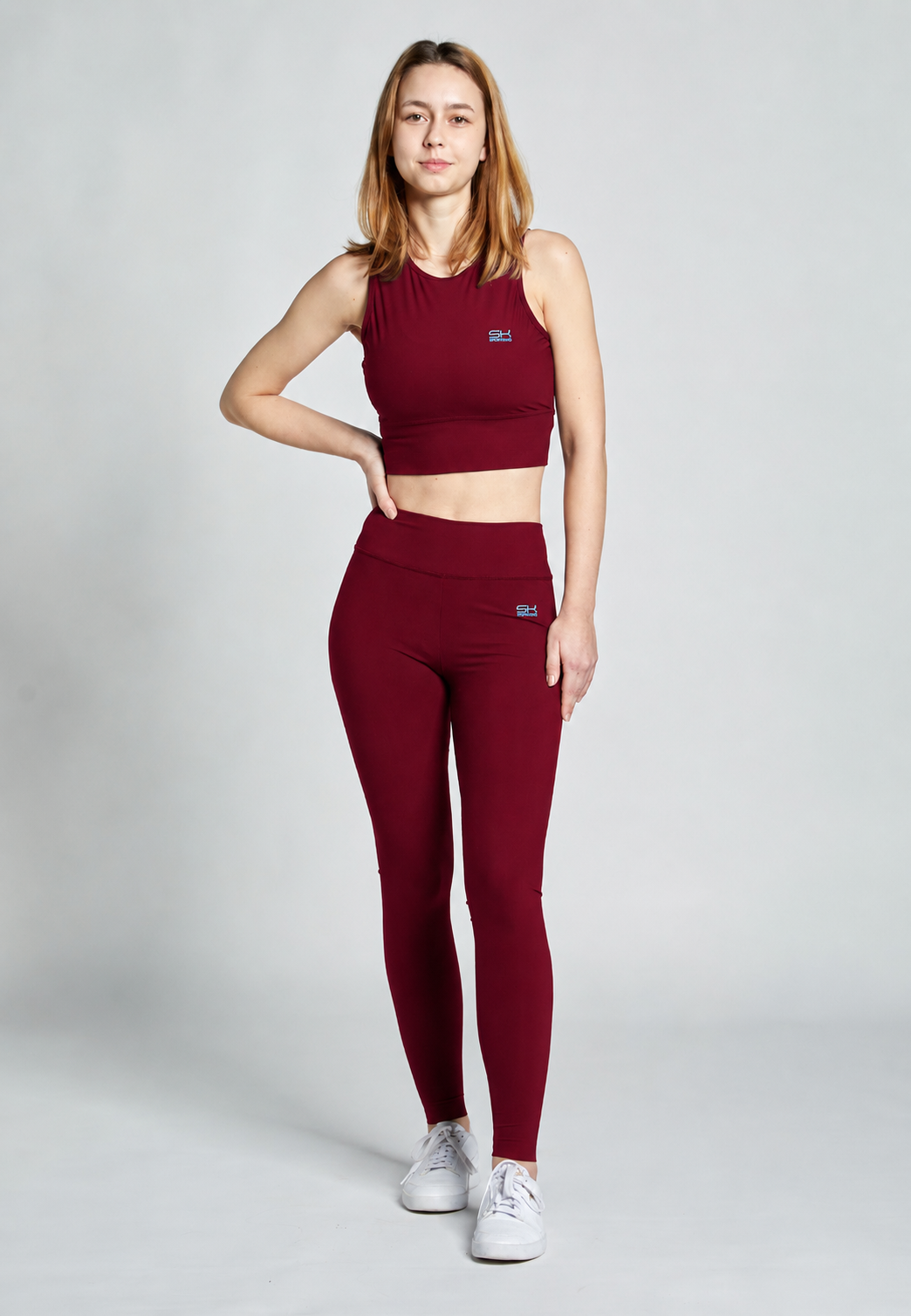 Mädchen & Damen Sport Leggings High Waist lang, burgunder rot von SPORTKIND