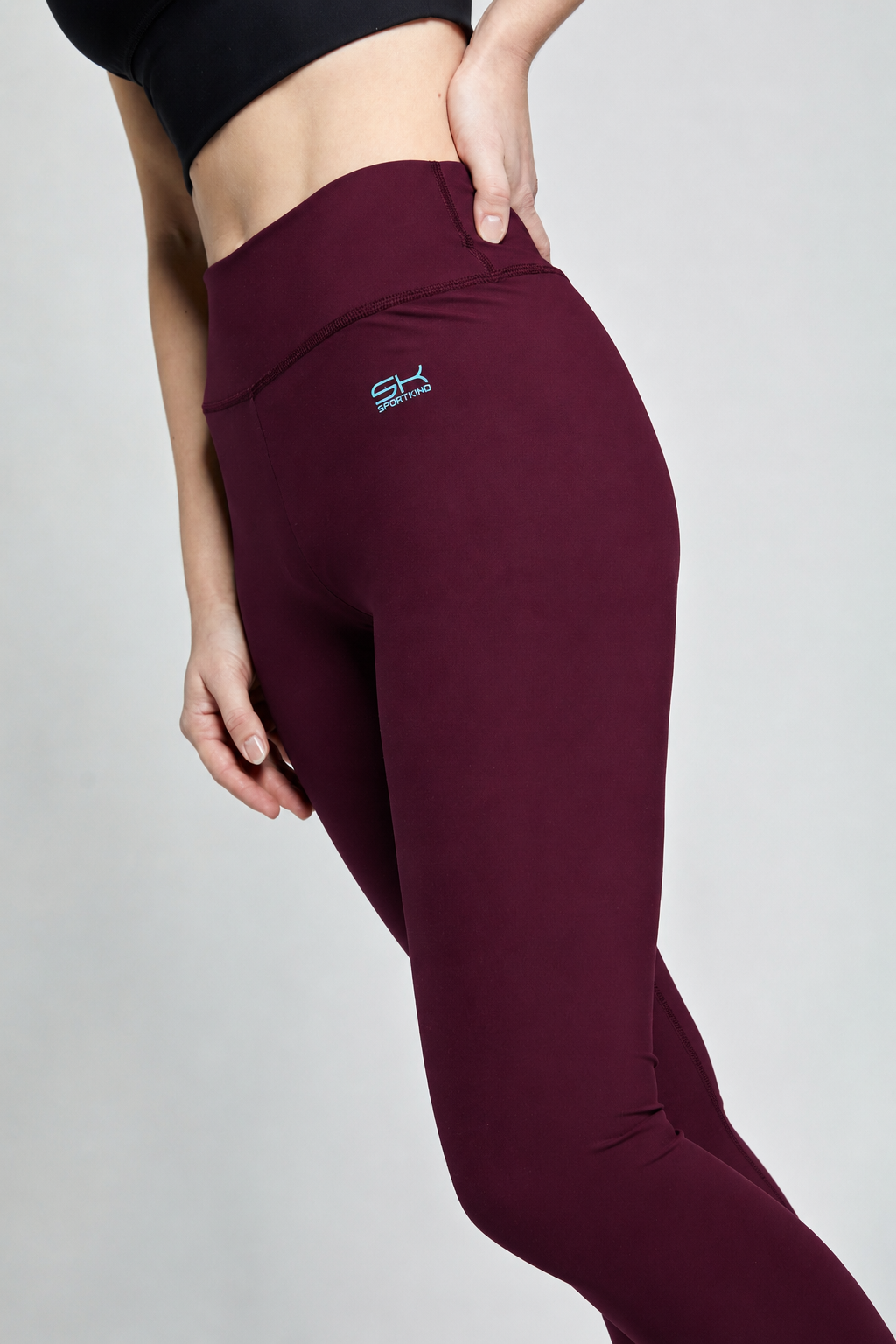 Mädchen & Damen Sport Leggings High Waist lang, burgunder rot von SPORTKIND