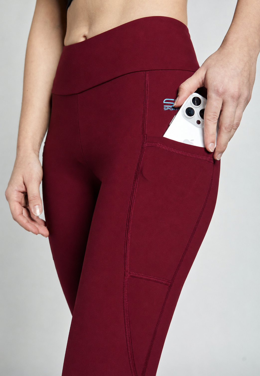 Mädchen & Damen Sport Leggings High Waist mit Taschen lang, burgunder rot von SPORTKIND