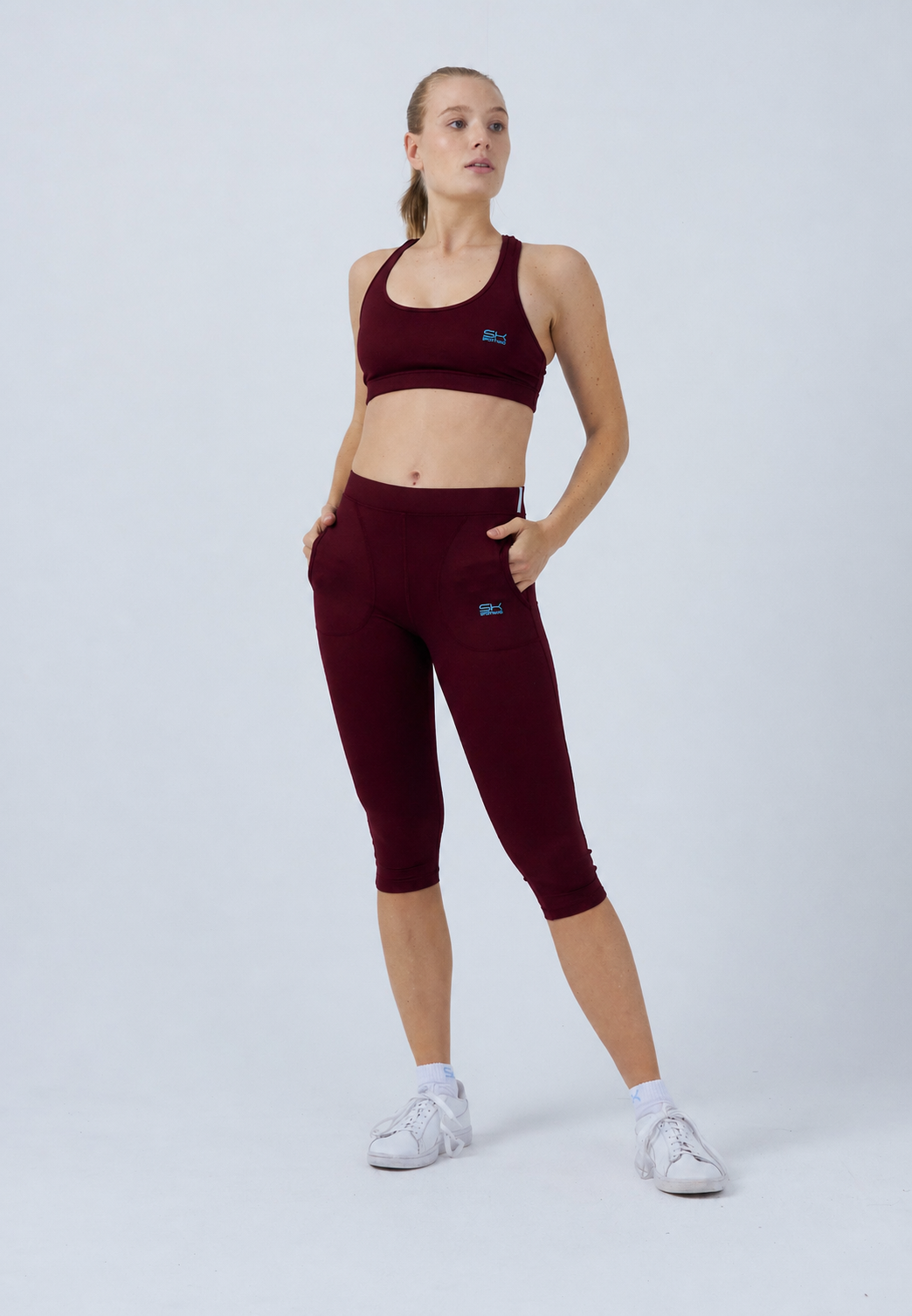 Mädchen & Damen Tennis 3/4-Leggings mit Taschen, burgunder rot von SPORTKIND