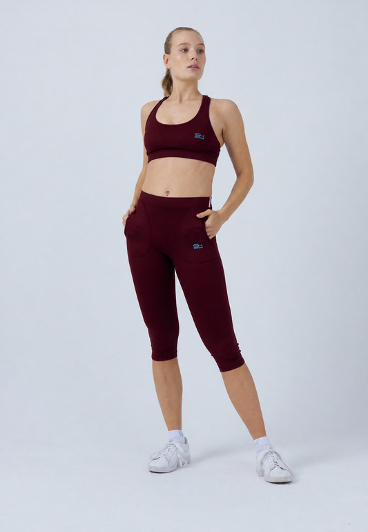 Mädchen & Damen Tennis 3/4-Leggings mit Taschen, burgunder rot von SPORTKIND