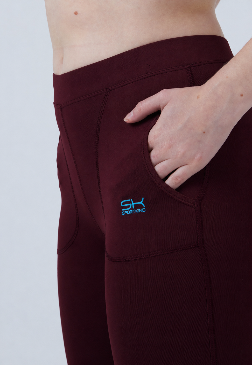 Mädchen & Damen Tennis 3/4-Leggings mit Taschen, burgunder rot von SPORTKIND