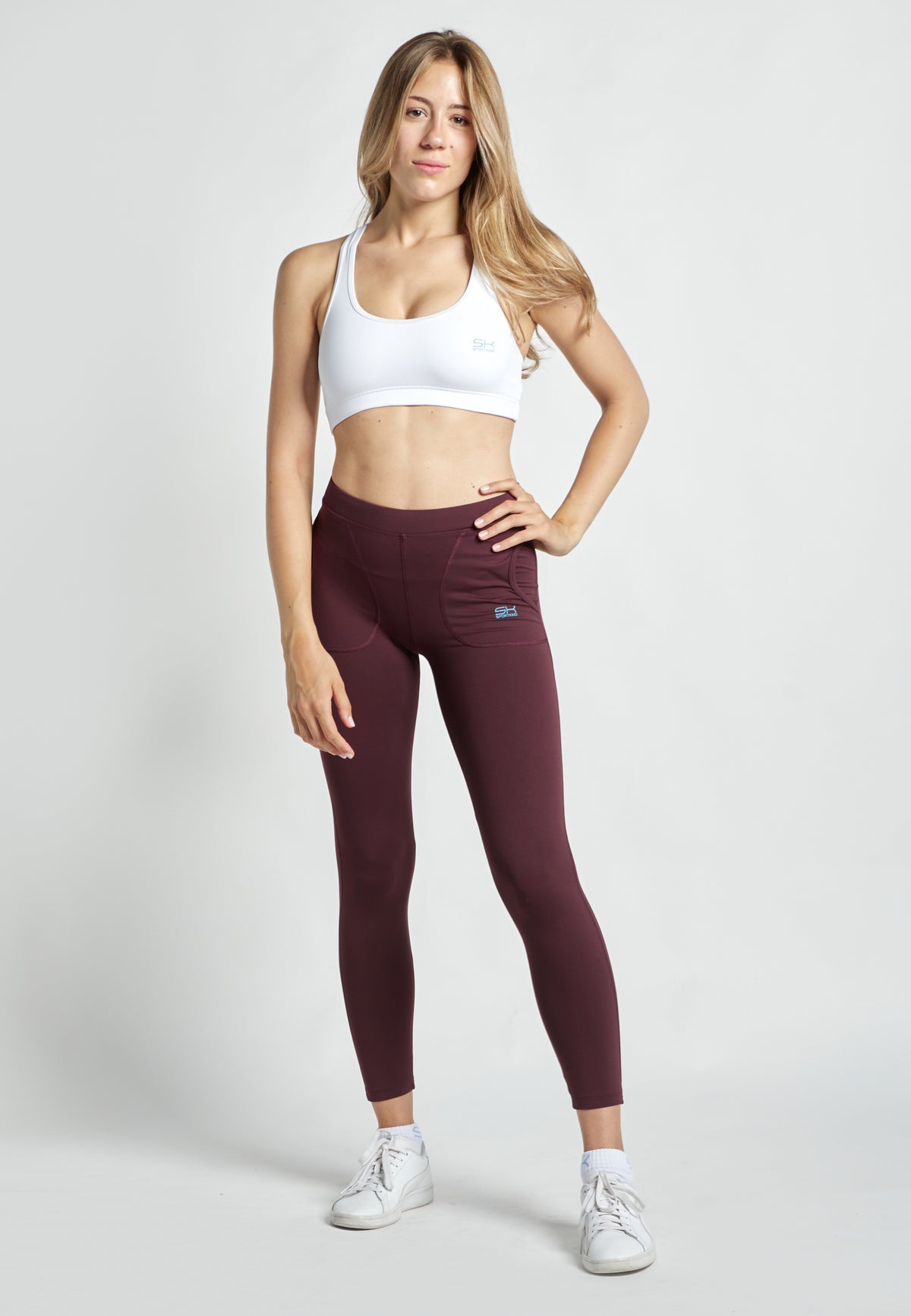 Mädchen & Damen Tennis Leggings mit Taschen lang, burgunder rot von SPORTKIND