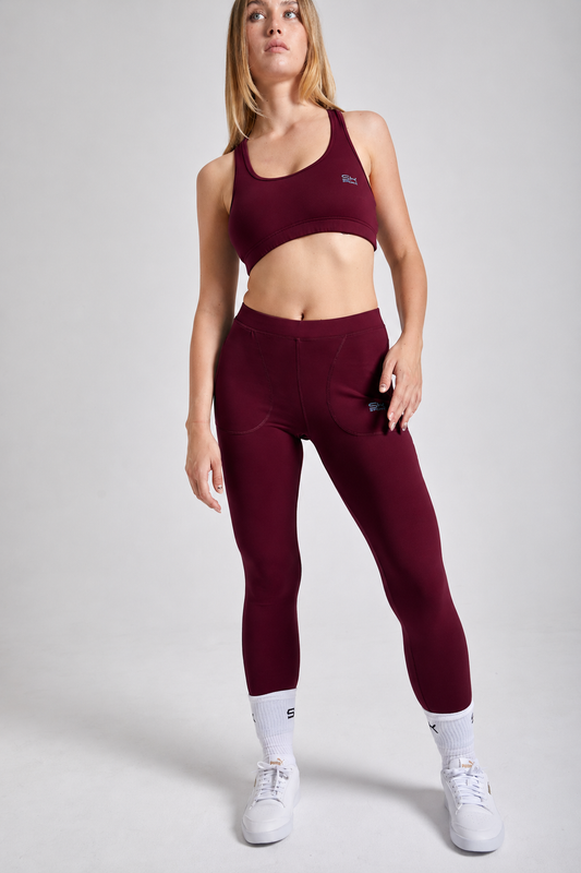 Mädchen & Damen Tennis Leggings mit Taschen lang, burgunder rot von SPORTKIND
