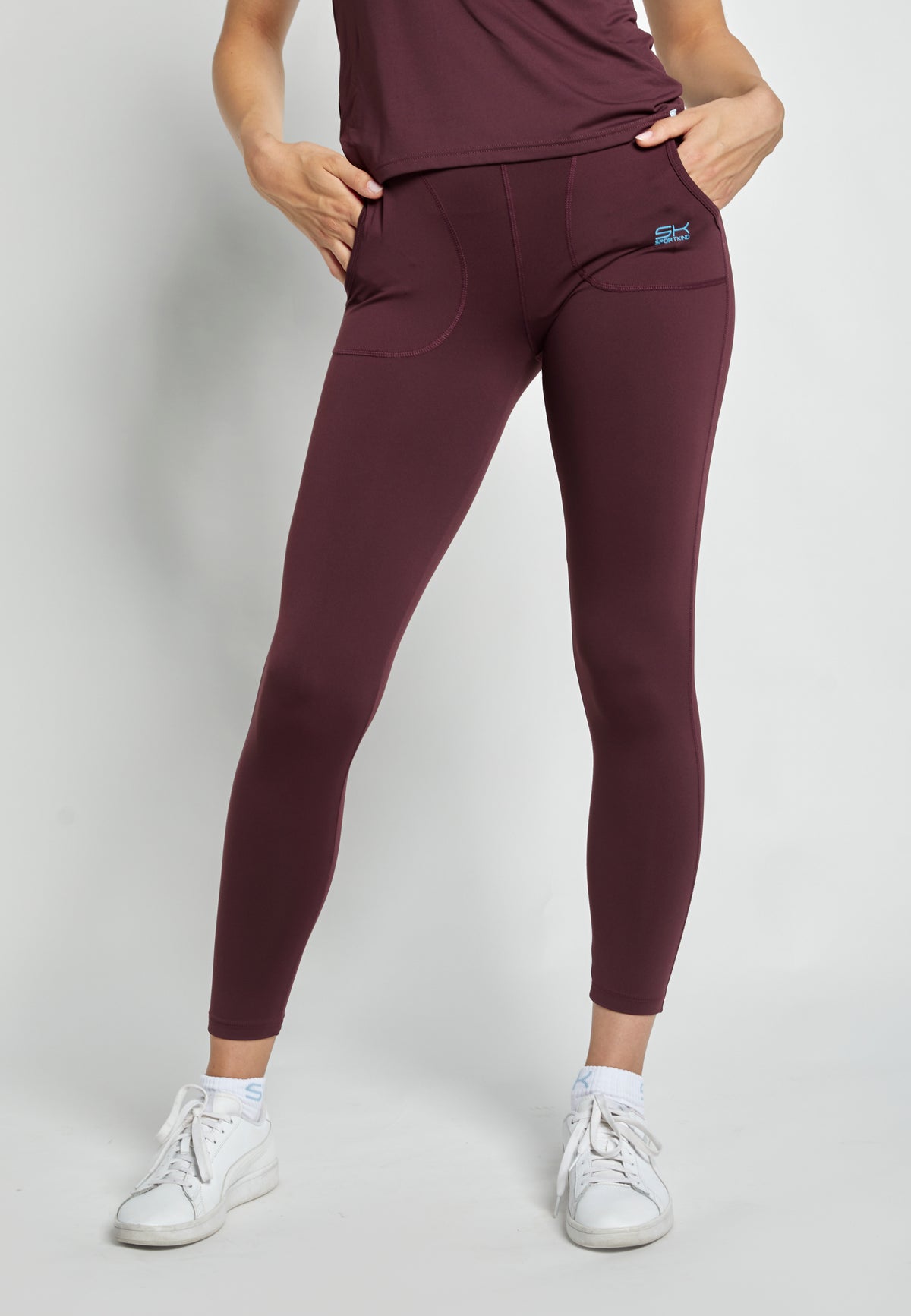 Mädchen & Damen Tennis Leggings mit Taschen lang, burgunder rot von SPORTKIND