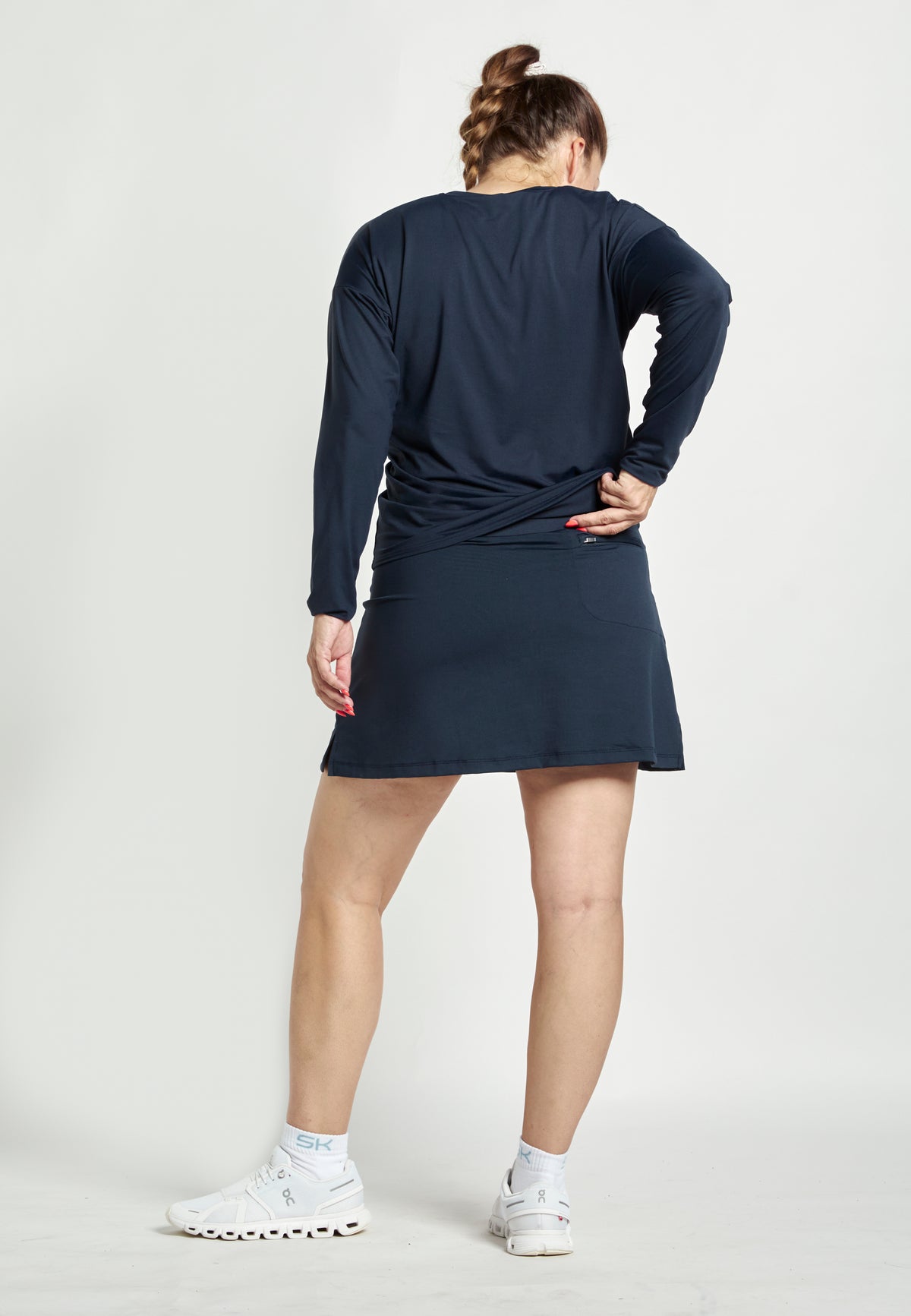 Mädchen & Damen Tennis Loose Fit Langarmshirt V-Neck, navy blau von SPORTKIND