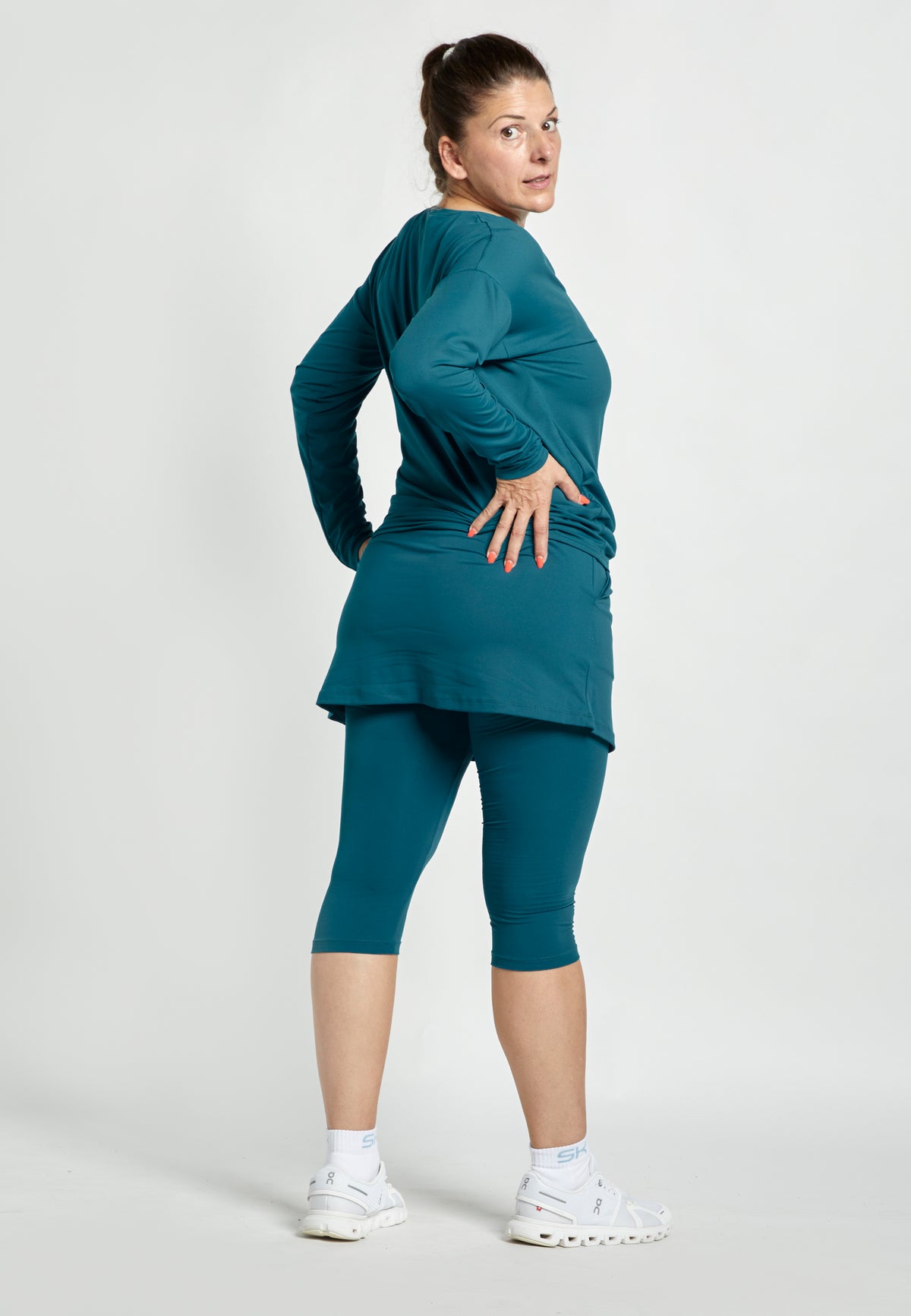 Mädchen & Damen Tennis Loose Fit Langarmshirt V-Neck, petrol gruen von SPORTKIND