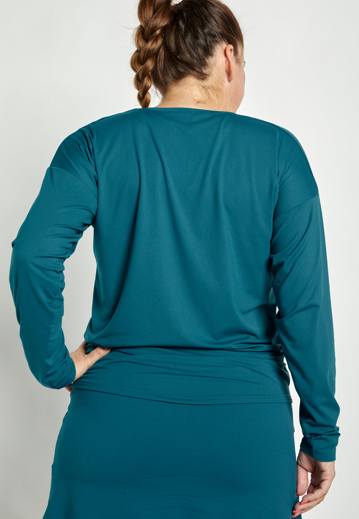Mädchen & Damen Tennis Loose Fit Langarmshirt V-Neck, petrol gruen von SPORTKIND