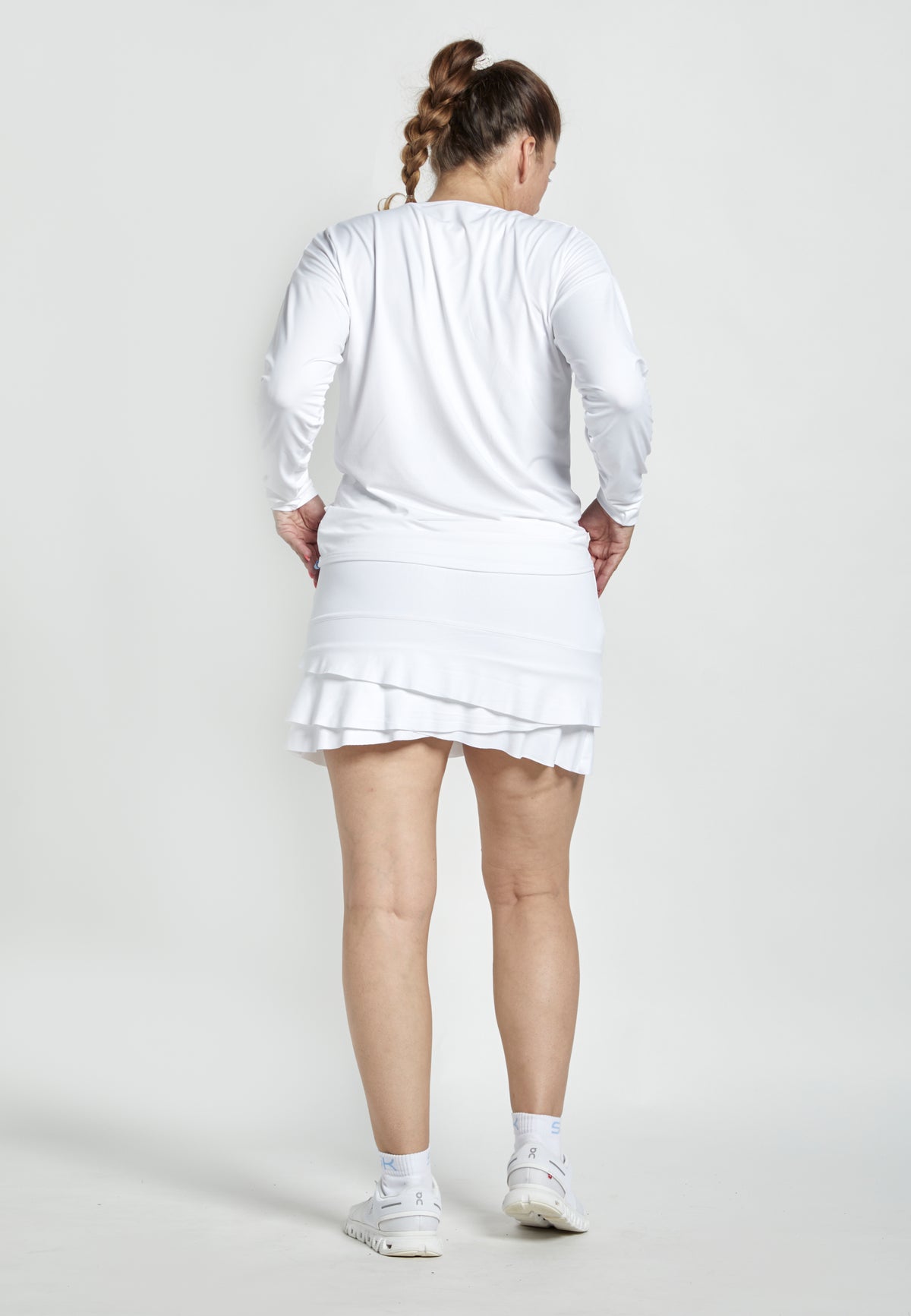 Mädchen & Damen Tennis Loose Fit Langarmshirt V-Neck, weiss von SPORTKIND