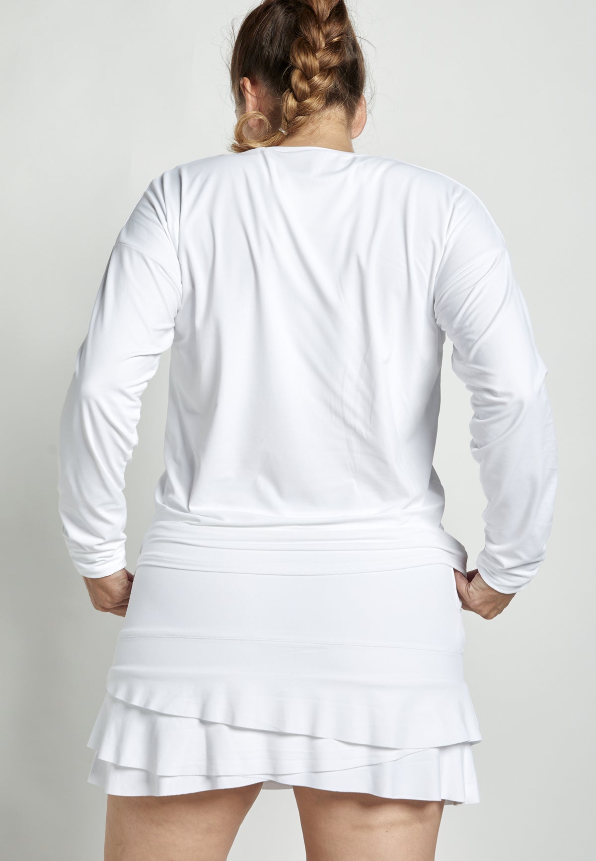Mädchen & Damen Tennis Loose Fit Langarmshirt V-Neck, weiss von SPORTKIND