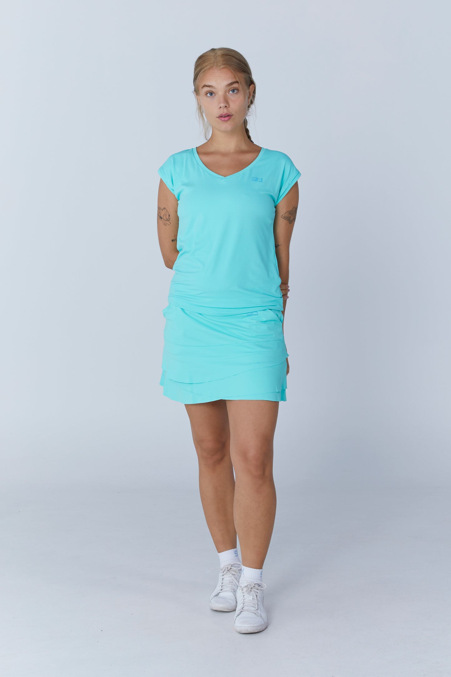 Mädchen & Damen Tennis Loose Fit Shirt V-Neck, mint von SPORTKIND