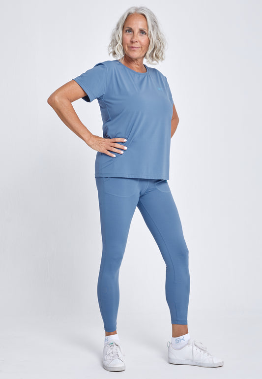 Mädchen & Damen Tennis Loose Fit T-Shirt Kurzarm, grau blau von SPORTKIND