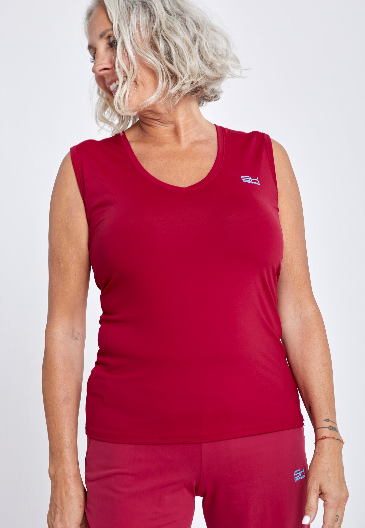 Mädchen & Damen Tennis Loose Fit Tanktop V-Neck, bordeaux rot von SPORTKIND