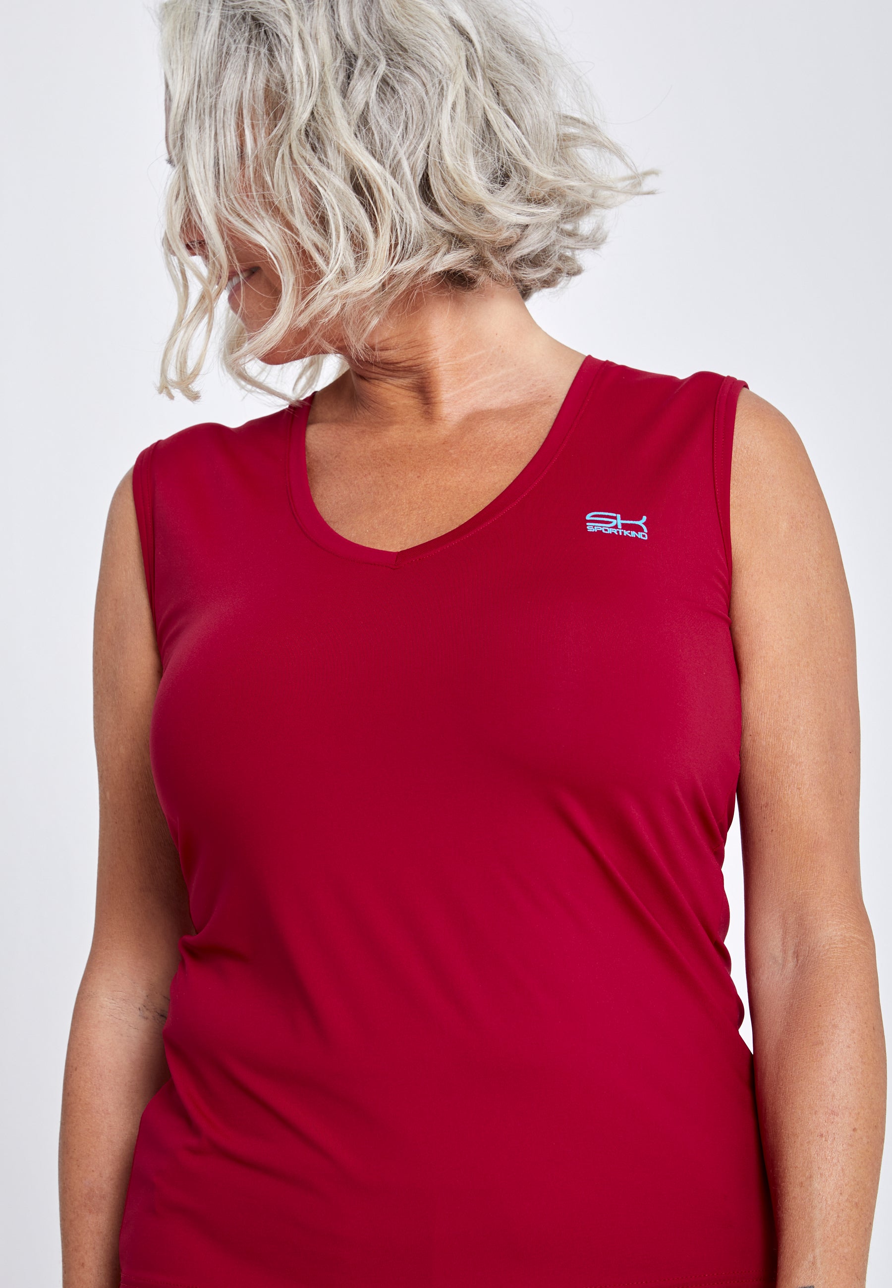 Mädchen & Damen Tennis Loose Fit Tanktop V-Neck, bordeaux rot von SPORTKIND