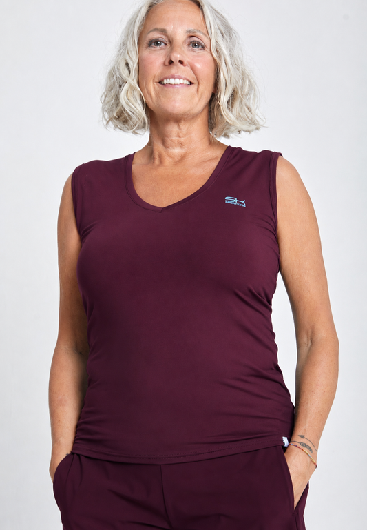 Mädchen & Damen Tennis Loose Fit Tanktop V-Neck, burgunder rot von SPORTKIND